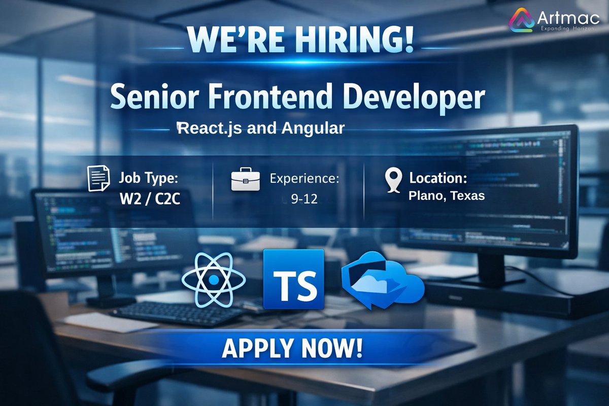 Artmacsoft's tweet photo. We are #Hiring for #USA #Positions

#JobTitle : #Senior #FrontEnd #Developer (#Reactjs and #Angular)

#Location : #Plano, #Texas 

https://t.co/2H8CLS7iwd https://t.co/p88zRPwvn6