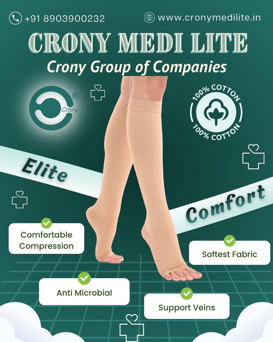 cronymedilite's tweet image. Crony Cotton Compression Stockings for Varicose Veins – Elite Comfort!

✨Comfortable Compression
🛡 Anti Microbial Protection
☁ Super Soft Cotton Fabric
💙Strong Vein Support

📞 Call Us: +91 89039 00232
🌐 Visit: cronymedilite.in

#Crony #CompressionSocks #VaricoseSocks