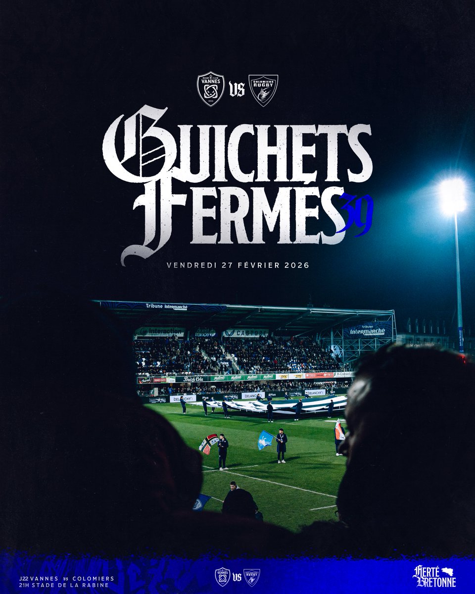 𝟑𝟗𝐞 𝐦𝐚𝐭𝐜𝐡 𝐚̀ 𝐠𝐮𝐢𝐜𝐡𝐞𝐭𝐬 𝐟𝐞𝐫𝐦𝐞́𝐬 ✊

La ferveur bretonne au rendez-vous pour ce choc de <a href="/rugbyprod2/">Rugby PRO D2</a> ! 

À vous de mettre l'ambiance à pousser derrière nos joueurs pendant 80 minutes 🔥💙

#FiertéBretonne