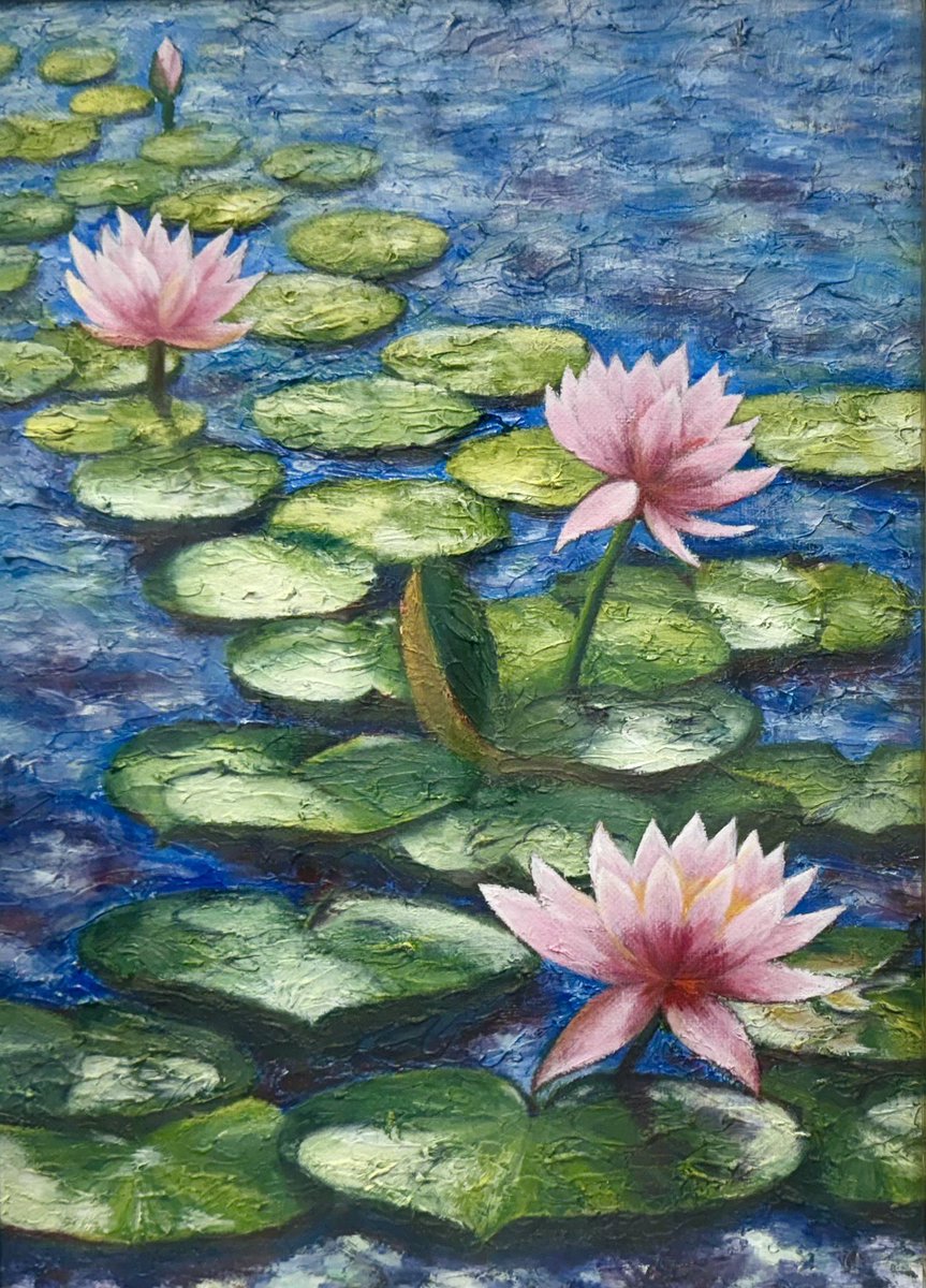 春も、もうすぐそこまで。 一般女性生徒さまの“はじめての油絵”睡蓮