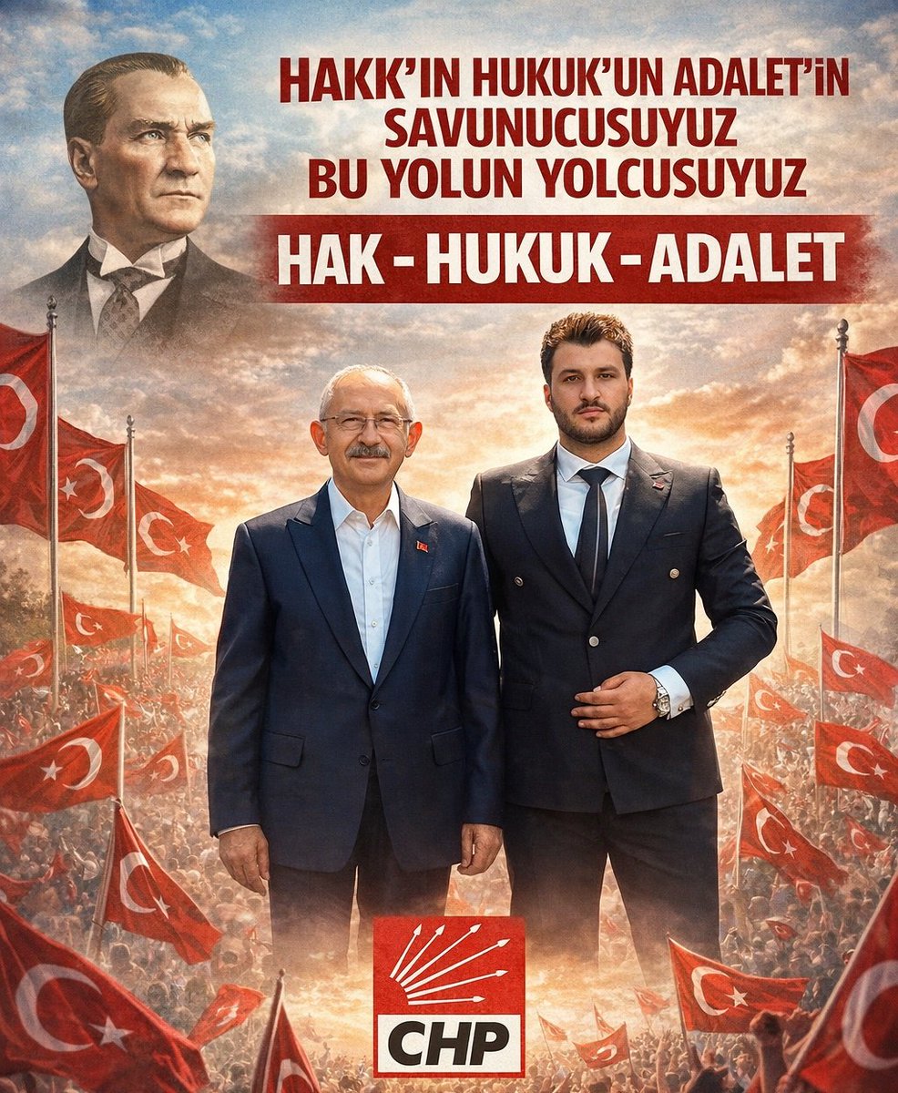 Hakk'ın Hukuk'un Adalet'in Her Daim Savunucusuyuz 
Lider Mustafa Kemal Atatürk'ün Yolundayız 
Lider Kemal Kılıçdaroğlu'nun Yoldaşlarıyız.
<a href="/kilicdarogluk/">Kemal Kılıçdaroğlu</a>
<a href="/herkesicinCHP/">CHP 🇹🇷</a>