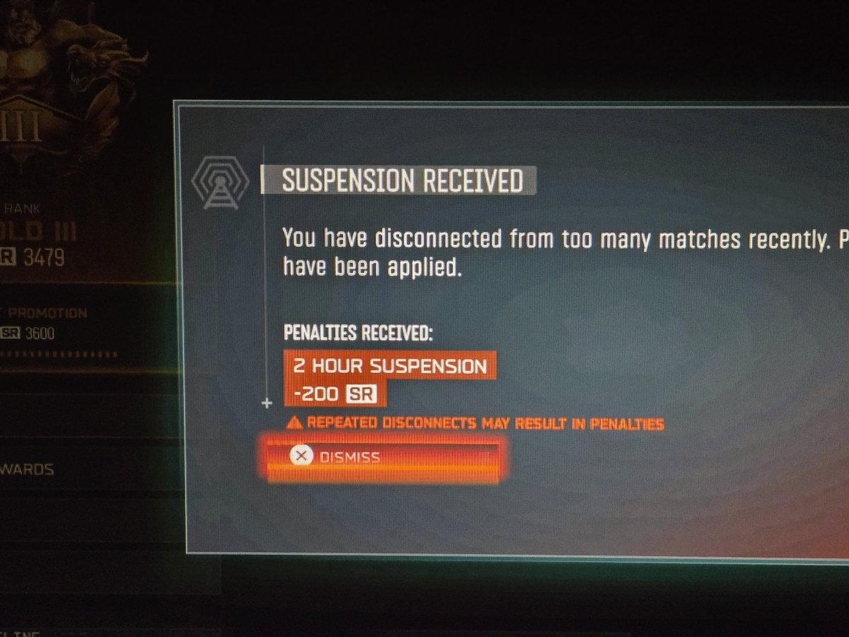 RoyalStateTV's tweet photo. @Tdawgcdl @CallofDuty @Treyarch @ColtHavok This is what I have to deal with, dropped from almost crim down to gold because constant lost connections to host and losing 200 sr + 2 hour suspensions as result.. then when it's not me it's a random in my team that's disconnecting.. https://t.co/zJQAZP7Irs