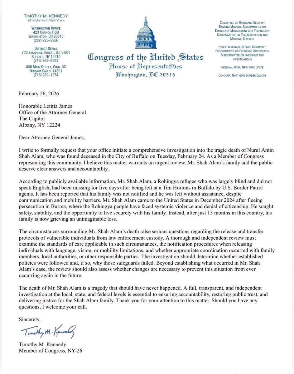 Thein47's tweet photo. US Congressman Timothy M. Kennedy Urges Probe into Death of #Rohingya Refugee in Buffalo https://t.co/iCwJtw39L6