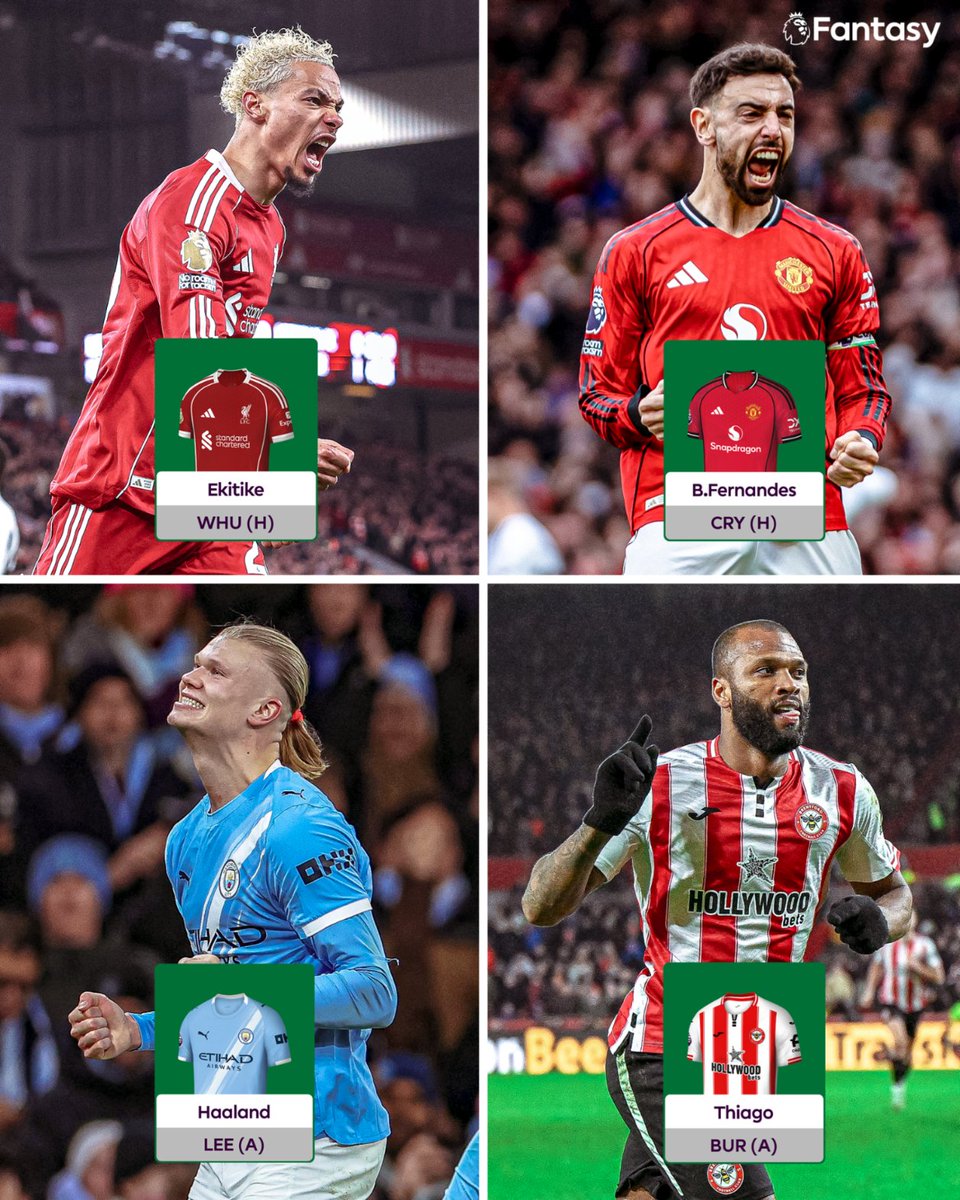 🔥 Fantasy mode ON. Big names, big fixtures, big expectations. 🔥
From raw hunger to proven leadership, this lineup is built for impact:
Hugo Ekitike ready to punish at home 🏟️
Bruno Fernandes pulling the strings like only he can 🎯
Erling Haaland never slows down, even away 🤖⚽