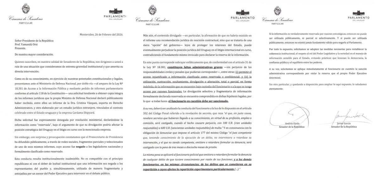 La ley pareja para todos: pedimos al presidente que actúe ante la divulgación pública e indebida de informes reservados que el propio gobierno negó a parlamentarios.