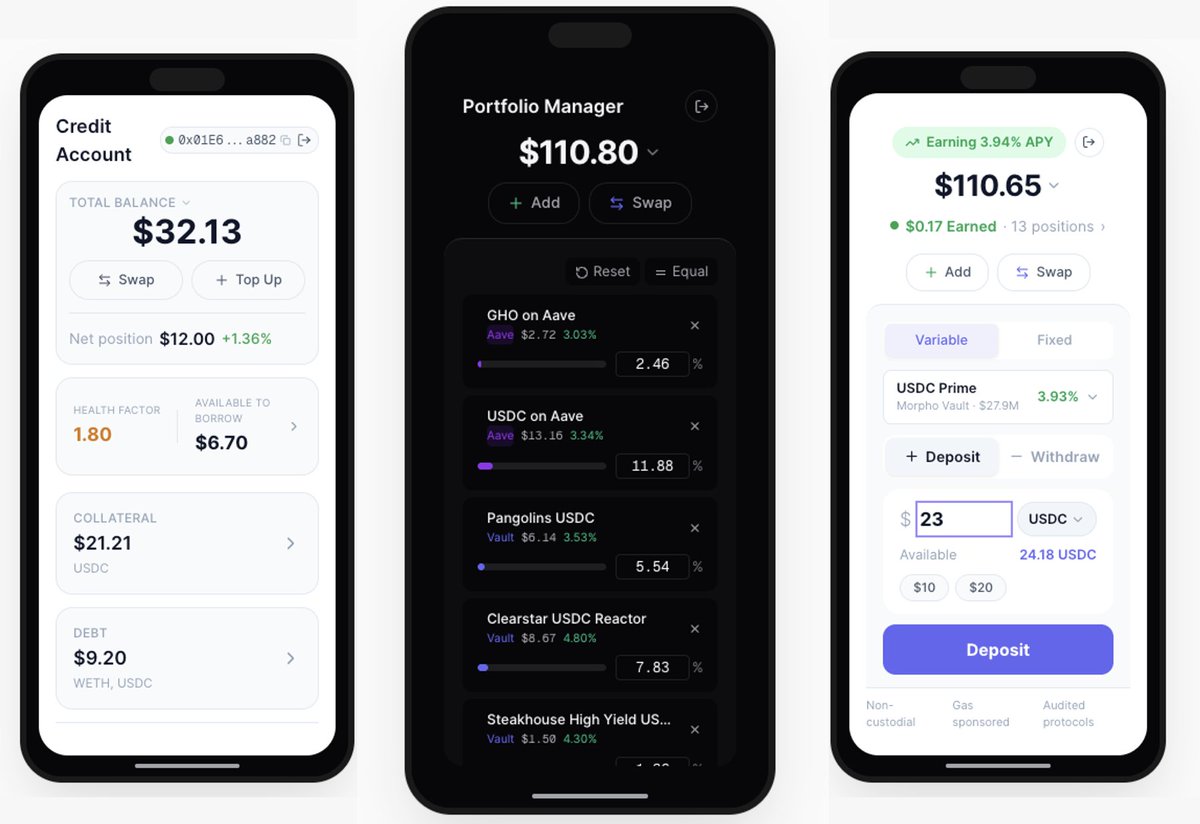 labs_compass's tweet photo. February at @labs_compass 

 → Studio: use, build and ship crypto products. 
 → Savings: 3-10% annual yield on stablecoins. 
 → Portfolio Manager: one view, one tx to rebalance

Three products. One SDK. 
Not done yet. See you next week. 👀 https://t.co/QMe827gahz
