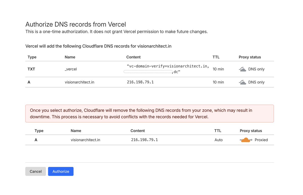I'm hosting a website on vercel but the domain itself is managed by cloudflare. Vercel is asking me to disable cloudflare proxy for better performance.
What should I do?
