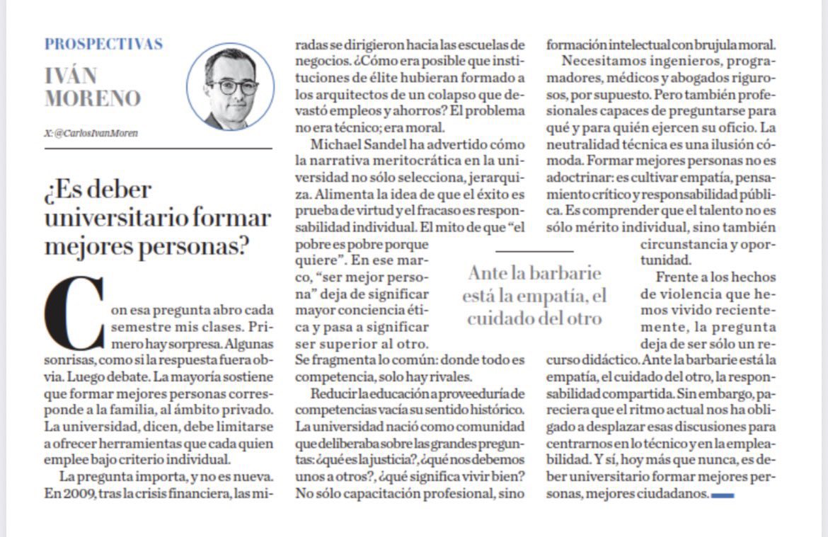 ¿Es deber universitario formar mejores personas? 

Con esta pregunta inicio mis clases. Primero hay sorpresa, luego debate. 
Generalmente, la conclusión del grupo es que: 

La universidad se limita a ofrecer herramientas, que cada quien usa bajo criterio individual. Que la