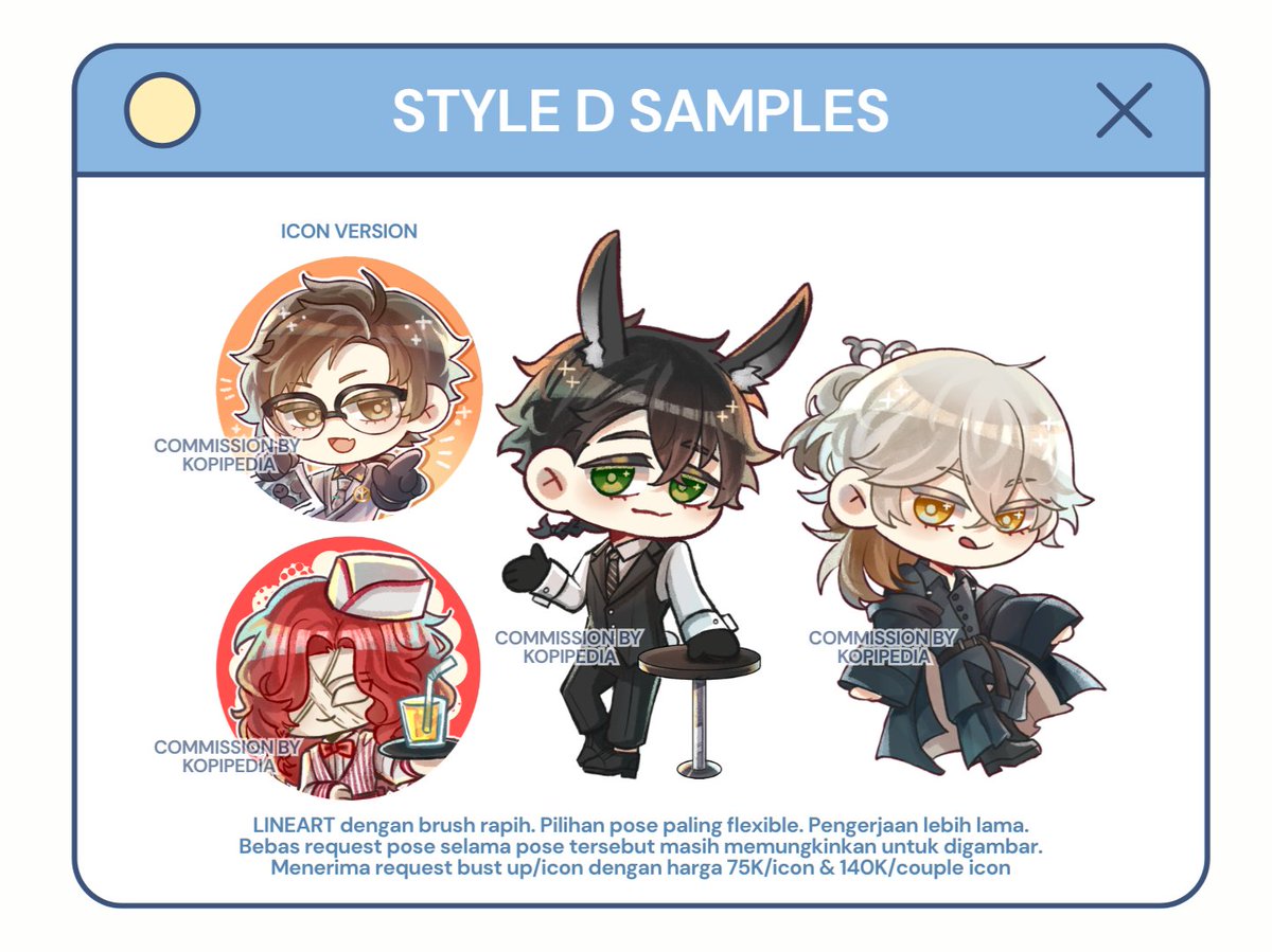 Kopipedia_'s tweet photo. 2026 Commission prices update✨
Regular local (ID) comm prices and samples here! 

Feel free to reach out by PM, tapi untuk saat ini hanya open antrian waitinglist ya sampai bulan depanヾ(´︶`♡)ﾉ antrian diupdate berkala setelah antrian sebelumnya selesai. https://t.co/SHdzpiHEiF
