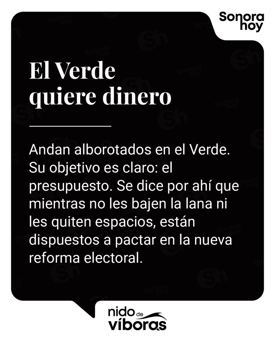 nvivoras_'s tweet photo. 🐍 Andan alborotados en el @partidoverdemex . Su objetivo es claro: el presupuesto. Se dice por ahí que mientras no les bajen la lana ni les quiten espacios, están dispuestos a pactar en la nueva reforma electoral. https://t.co/jckyD6J8Kn