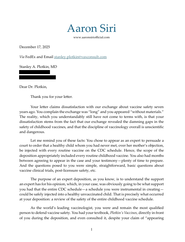 🔥Eight years ago, <a href="/AaronSiriSG/">Aaron Siri</a>  deposed Dr. Stanley Plotkin (the man known as the "Godfather of Vaccines")  

That deposition became legendary.  We have shared it in its totality several times here. Nine hours of the world's foremost vaccine authority being asked simple, basic