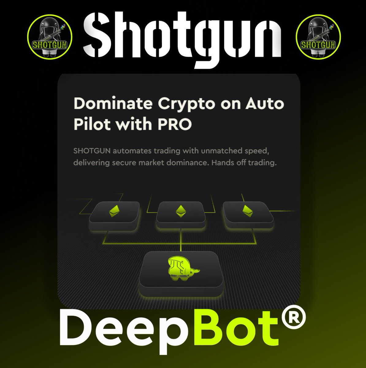 Did you know?
Shotgun

Not everyone knows that <a href="/DeepBot_/">DeepBot®</a> team have made a cool solution not only for finding the possible 10x 100x and so on but they also have their own technology called Shotgun.

Shotgun allows you to automatically buy and sell the token without you trying to