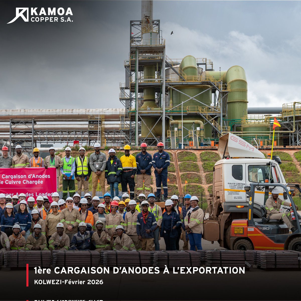 Kamoa Copper a expédié sa première cargaison d'anodes de cuivre pur à 99,7% vers l'Europe via le port de Lobito en Angola.
Cette étape marque un lien direct entre la RDC et l'Océan Atlantique, réduisant les délais d'acheminement.