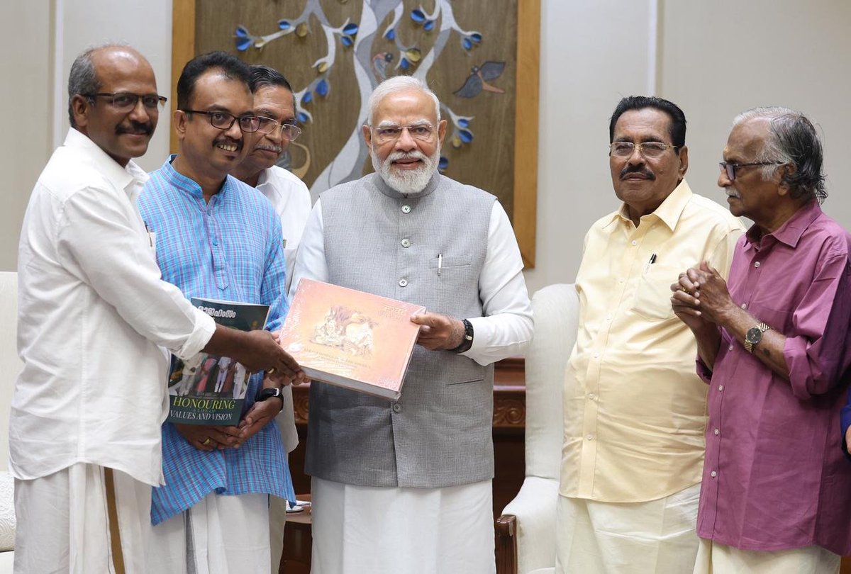 narendramodi's tweet image. Very happy to receive a group of eminent Malayali litterateurs who came to express their gratitude for renaming Kerala to Keralam.

The interaction was extremely insightful and it reflected their passionate commitment to Keralam and Malayalam.