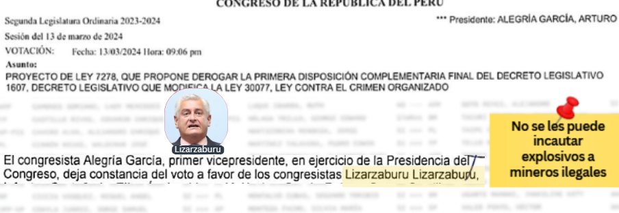 <a href="/LizarzaburuJuan/">Juan C. Lizarzaburu</a>  aprobó una ley para que no le incauten explosivos a los mineros ilegales.