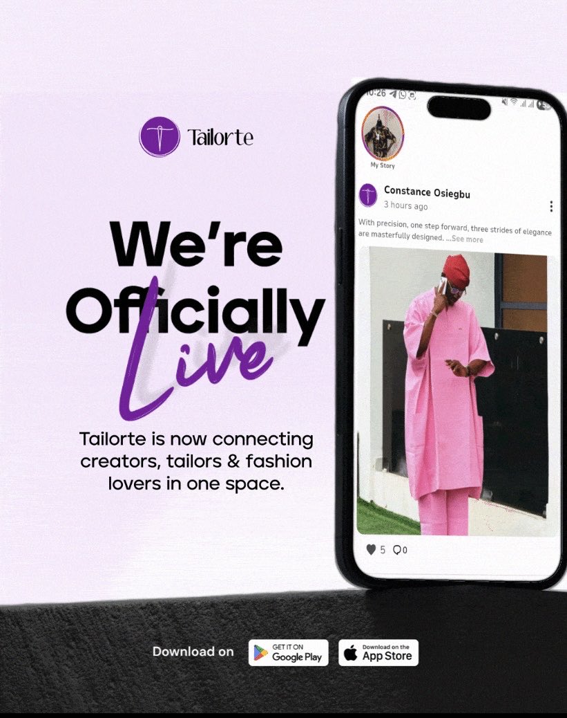 TailorteApp's tweet image. Tailorte is officially live — bringing creators, tailors, and fashion lovers together in one seamless space.

Whether you create, sew, design, or style… this platform was built for you.

Download now on Google Play &amp;amp; App Store.

#TailorteApp #FashionCreators #TailorMade #Fashion