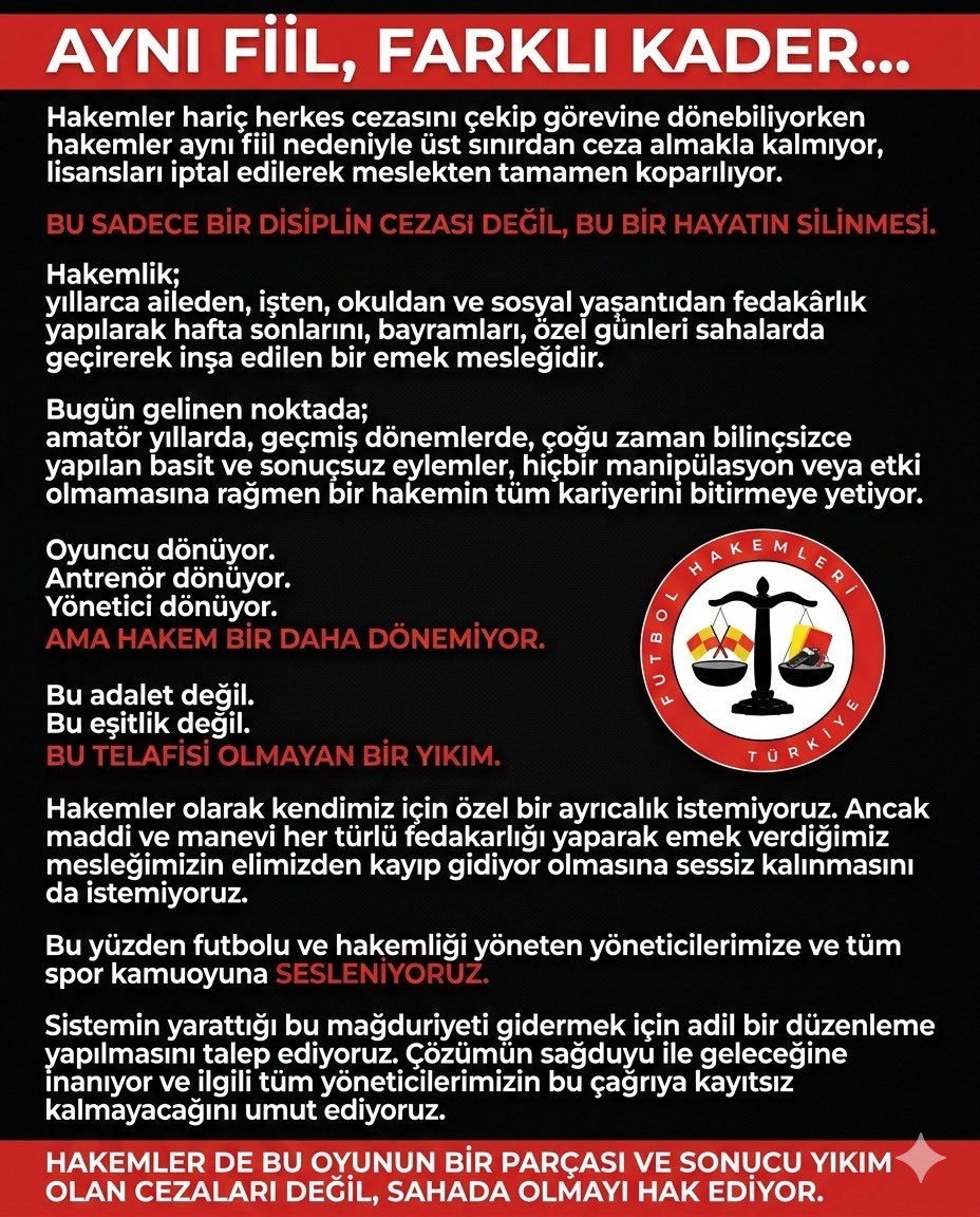 Futbol Hakemleri için ADALET tweet media