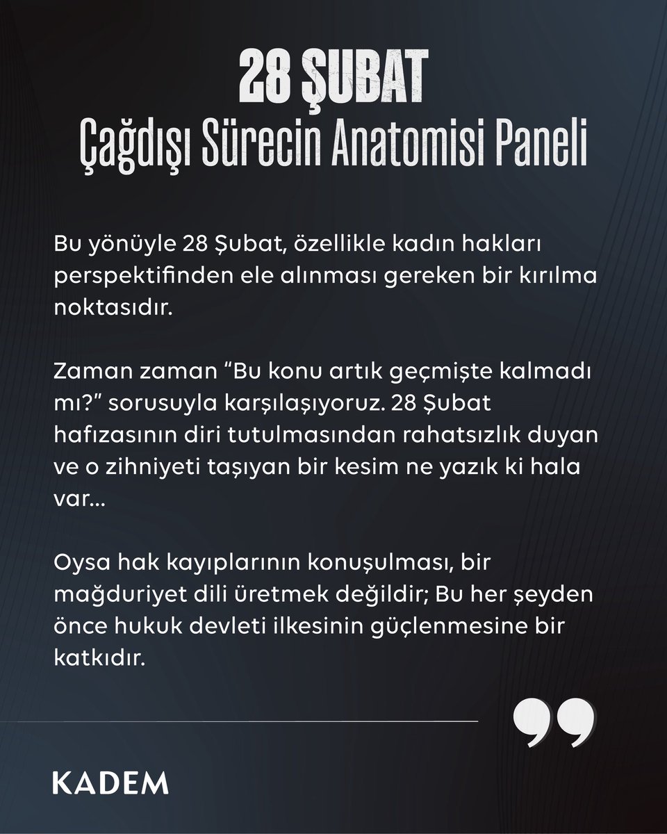 28 Şubat: Çağdışı Sürecin Anatomisi Panelimize katılan Yönetim Kurulu Başkanımız Av. Canan Sarı’nın (<a href="/avcanansari/">Av. Dr. Canan SARI🇹🇷</a>) konuşmasından öne çıkanlar.✍️
