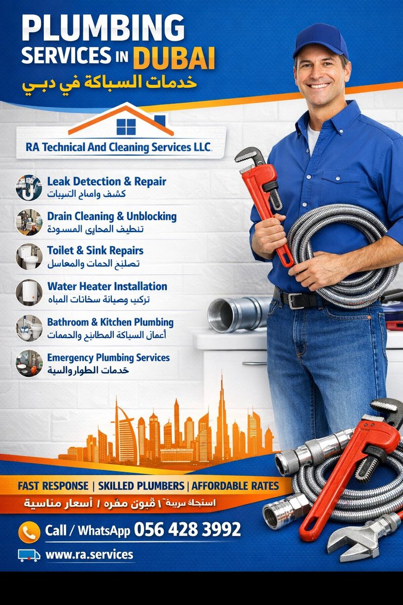 rasheddxb2007's tweet photo. 🔧 Plumbing Services in Dubai 🔧
Leaking pipes? Blocked drains? Water heater issues?
RA Technical And Cleaning Services LLC is here to help!
✅ Fast &amp; reliable service
✅ Expert plumbers
✅ Affordable prices
📞 Call / WhatsApp: 056 428 3992 https://t.co/xn5xu65IYt