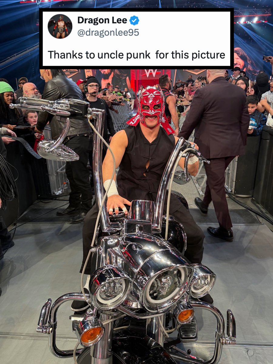 Dragon Lee Poses on Undertaker's Motorcycle with CM Punk'...