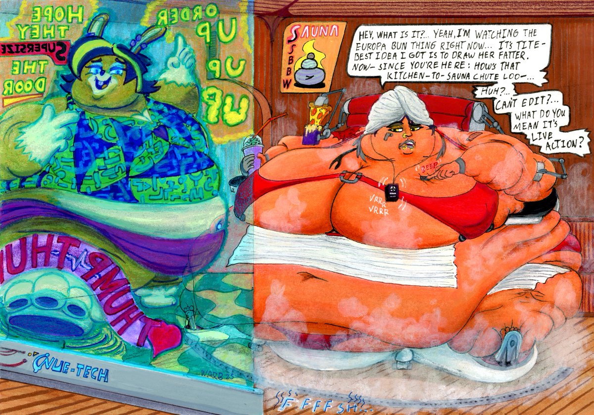 Migratory_pimp's tweet photo. Belated fan art for the groundbreaking entry in the "Fat Woman but Future" Genre: Case file - Namara, from @KageyRagey. Featuring Eurobun2k from @FluffyFawxen https://t.co/DZiqQHWJXo