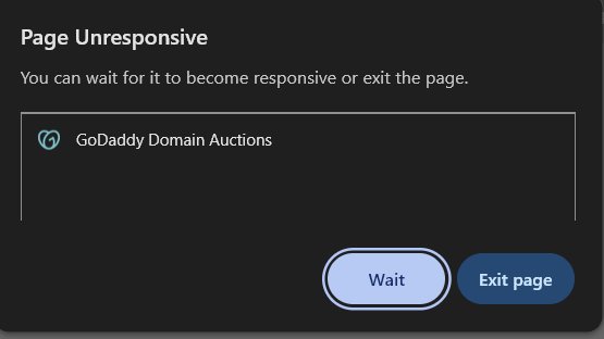 KeyGhazi's tweet photo. Am I the only one struggling with @godaddyauctions ?

The page becomes unresponsive after a few minutes, even after trying different browsers and devices.

How are you using GoDaddy Auctions without issues? 🤔 https://t.co/n6SaUil0Wb