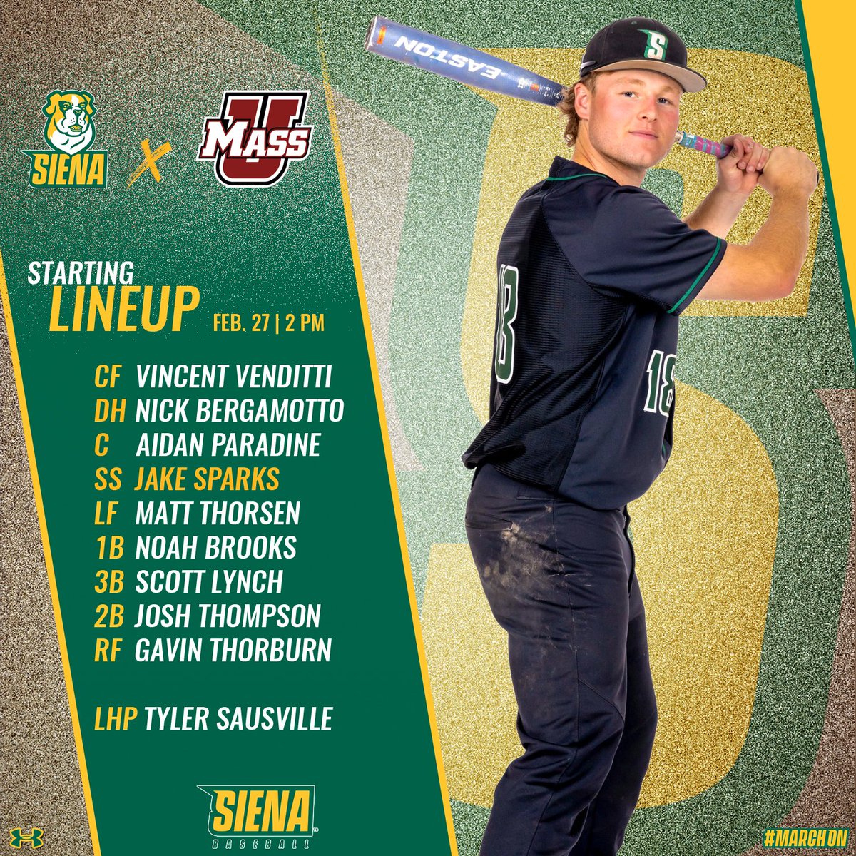 SienaBaseball's tweet photo. 📝 Starting off the weekend with this #StartingNine

#MarchOn x #SienaSaints https://t.co/HMjUeLpaik