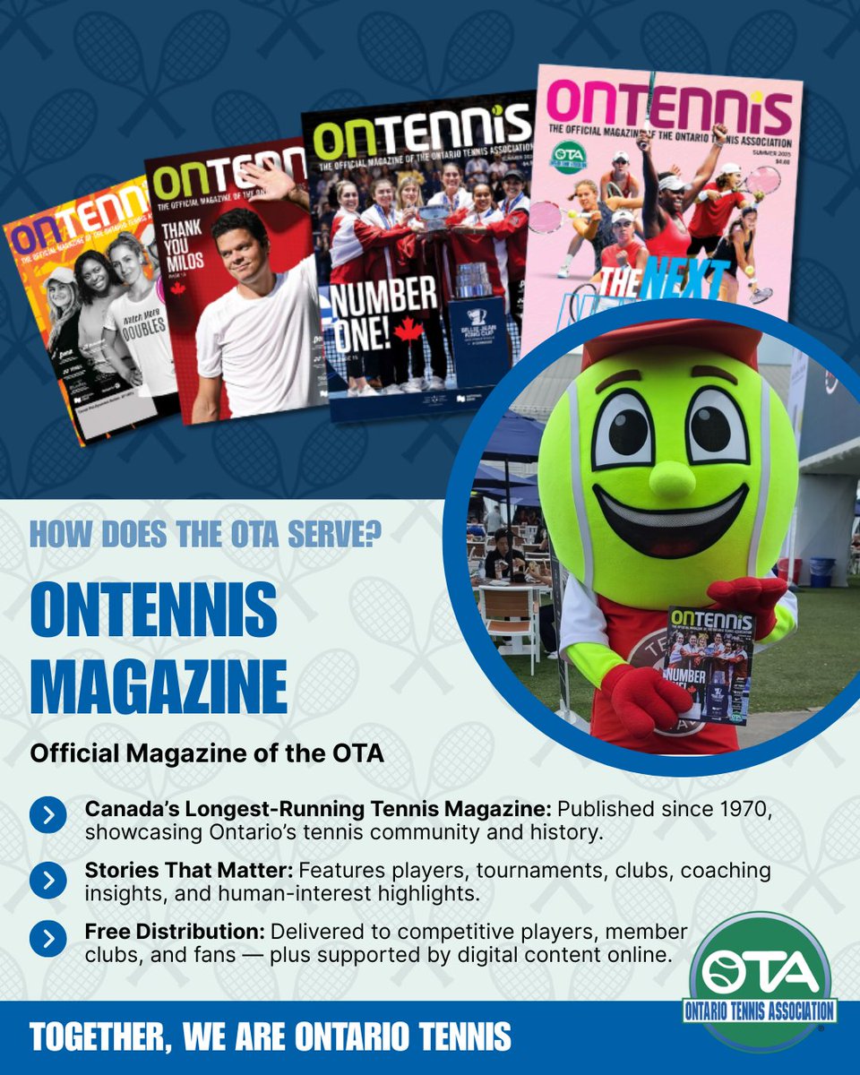 TennisOntario's tweet photo. 🎾How Does the OTA Serve? ONTENNIS Magazine
To view flipbook versions of the magazine dating back to 2010, visit https://t.co/jRsMshddap
#GetOntheCourt #TennisOntario #TennisCanada #OTA #OTAMember #OTAproud #OTAbenefits #TennisMagazine #ONTENNISmagazine https://t.co/ToWrwemd8v