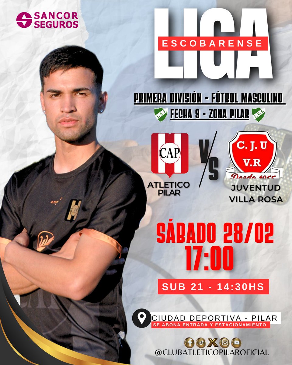 ¡JUEGA ATLÉTICO!💪🔴⚪⚽

•Fecha 9 - Liga Escobarense - Zona Pilar
🆚 Juventud de Villa Rosa
⏰ 17hs
-----------------------------------------

⏰ Sub 21 - 14hs
📍 Ciudad Deportiva 

#VamosAtletico