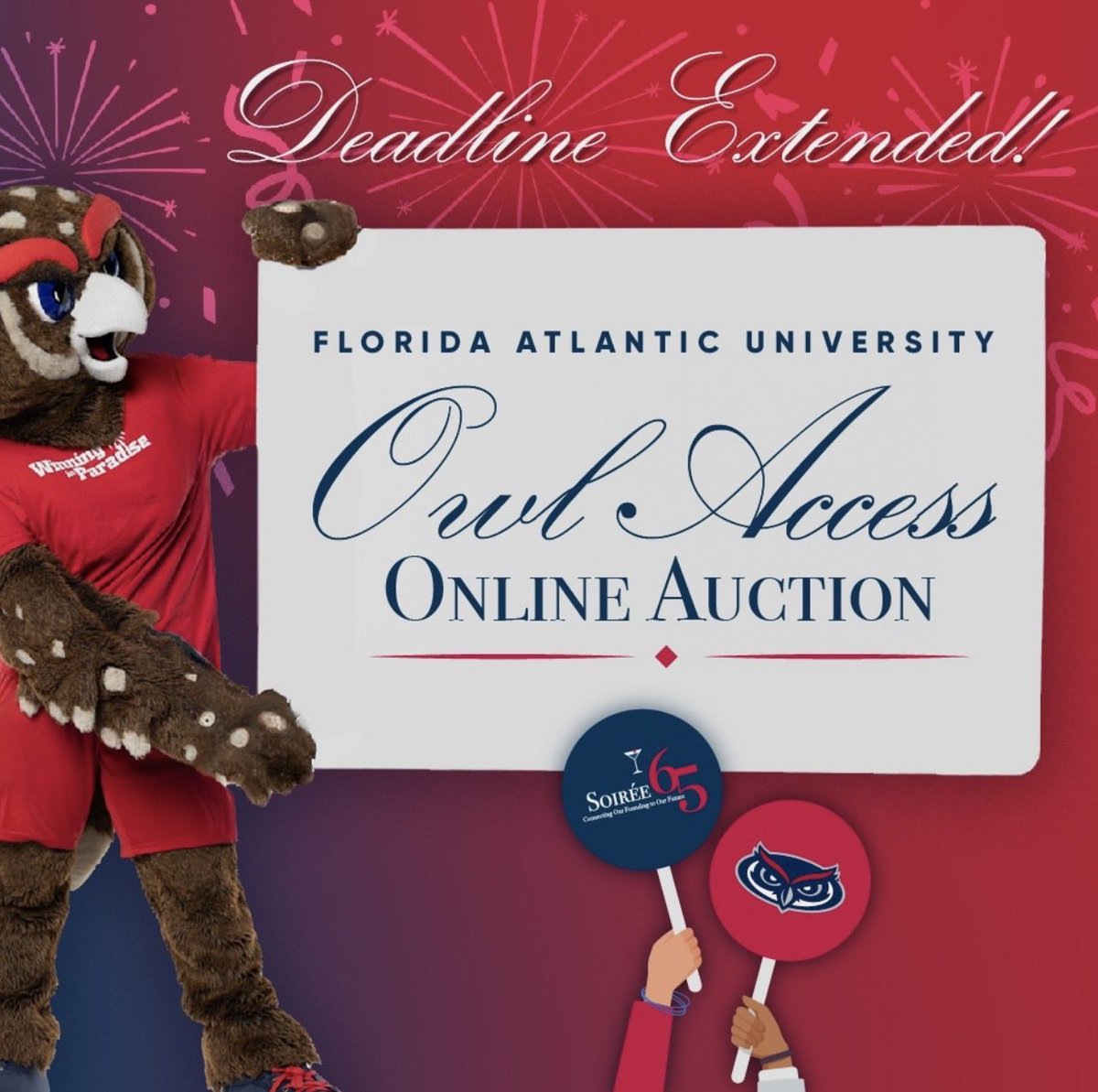 FAUAlumni's tweet photo. Alumni pride is on full display in the Soirée 65 “Owl Access” Online Auction.

With Athletics highlights and new “Beyond FAU” additions, there’s still time to take part and support student success.

https://t.co/frppkZ0TnE https://t.co/fEm6cRgYwM