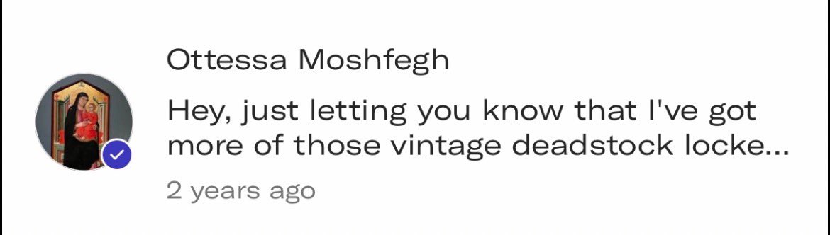 seintlaurent's tweet photo. Still thinking about how Ottessa Moshfegh reached out to my coworker on depop https://t.co/BQ03eCALuS