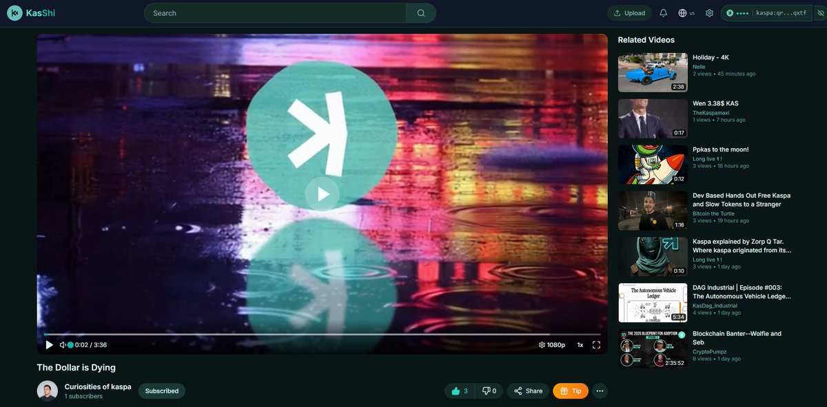 We also now have the first ever song uploaded to Kasshi!

Go give it a listen :)

kasshi.io/watch/EOD6EoPi…

$KAS Only on Kaspa