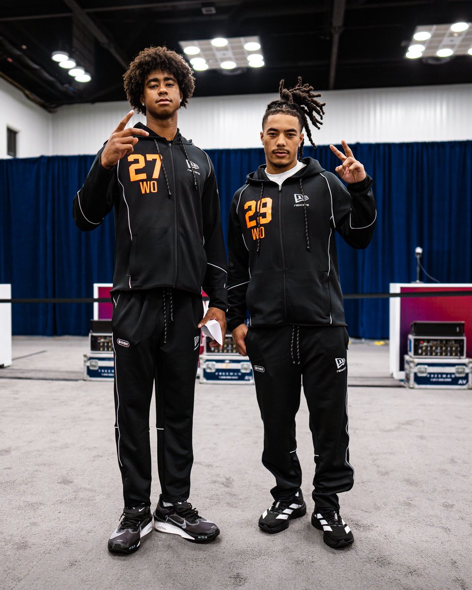 uscfb's tweet photo. America’s favorite WR duo checking in at the #NFLCombine ✌️‼️ https://t.co/DpWBVldVfx