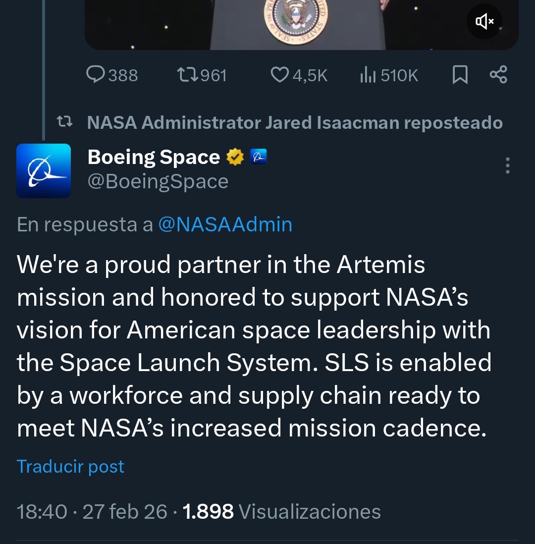 SpaceNosey's tweet image. Los principales actores de la industria espacial estadounidense parecen contentos con las nuevas medidas tomadas por la @NASA.

#ArtemisII @NASA @esa #SLS