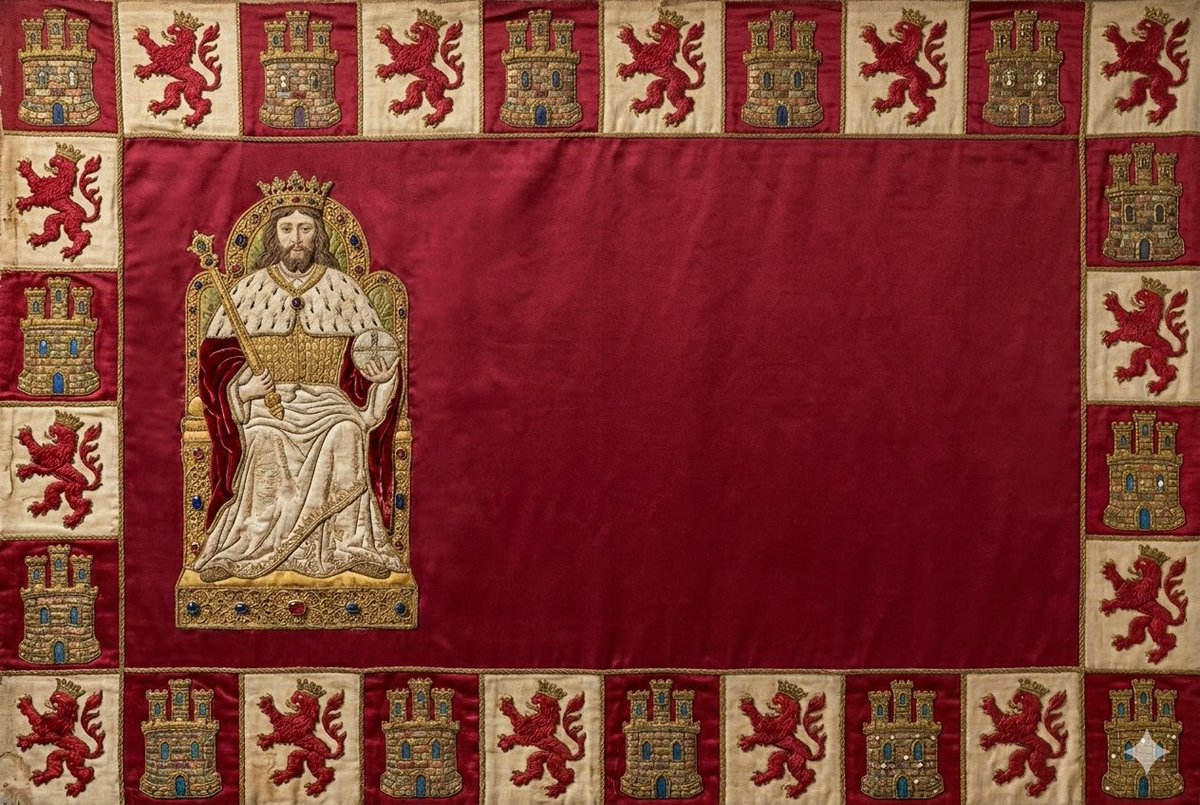 Bandera del Reino de Sevilla (1248-1833); jurisdicción territorial castellana compuesta por las actuales provincias de Cádiz, Huelva y Sevilla y formada por 10 tesorerías: Sevilla, Cádiz, Jerez, Sanlúcar de Barrameda, Écija, Carmona, Osuna, Estepa, Marchena y Antequera.