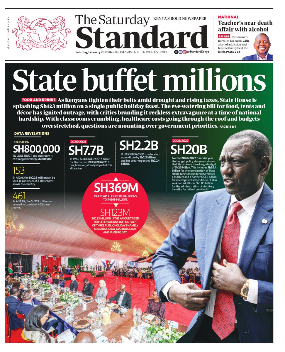 Saturday's copy of The Standard newspaper: State buffet millions.

Introducing Platinum, Silver and Emerald memberships tailored just for you! More choice. More value. More ways to power BOLD and factual journalism. Stay informed with The Standard E-Paper and INSiDER delivered