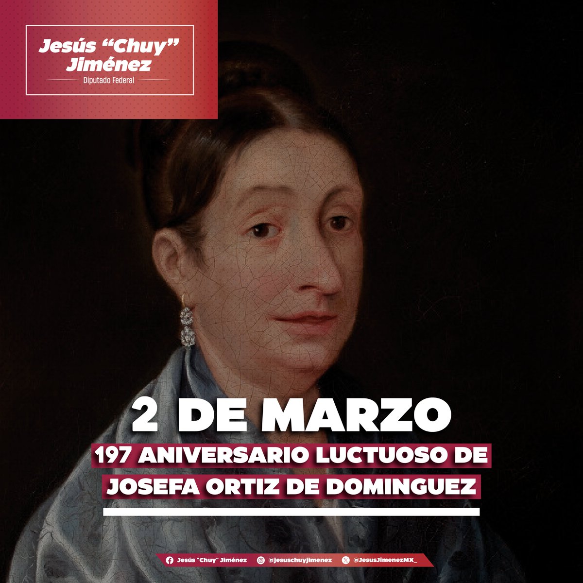 En el aniversario luctuoso de #JosefaOrtizDeDomínguez, la recordamos como una heróina nacional que defendió la causa insurgente y rechazó privilegios que contradecían sus principios. 
Pensó, luchó y vivió conforme a sus convicciones hasta el final.
