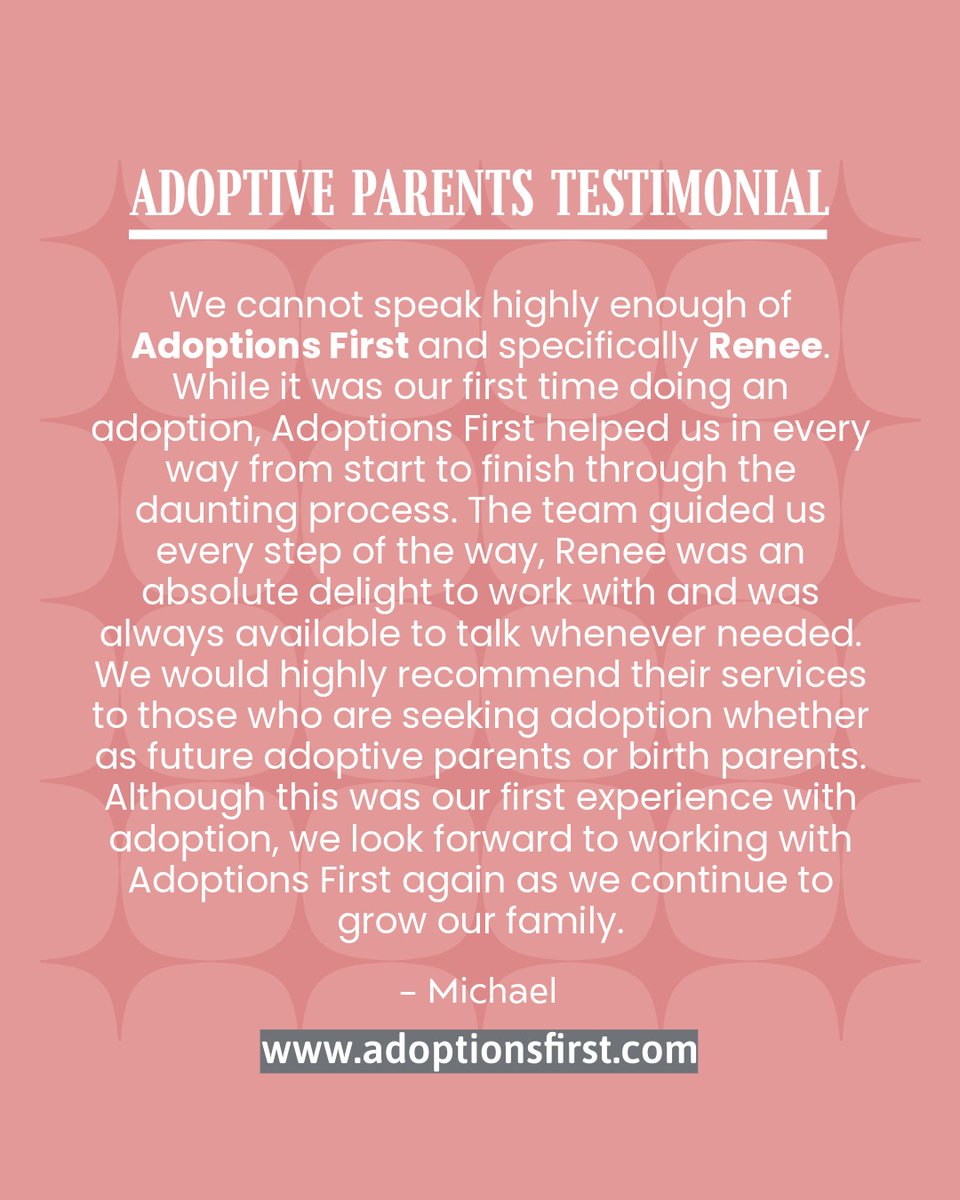 AdoptionsFirst's tweet photo. We’re honored to help families grow.

Thank you for trusting Adoptions First with your adoption journey.

If you’re exploring adoption — whether as an adoptive parent or birth parent — compassionate support is here for you.

📞 1-310-582-5605
🌐 https://t.co/NTM0qcERkR

#Adoption https://t.co/CcP4QVN1O2