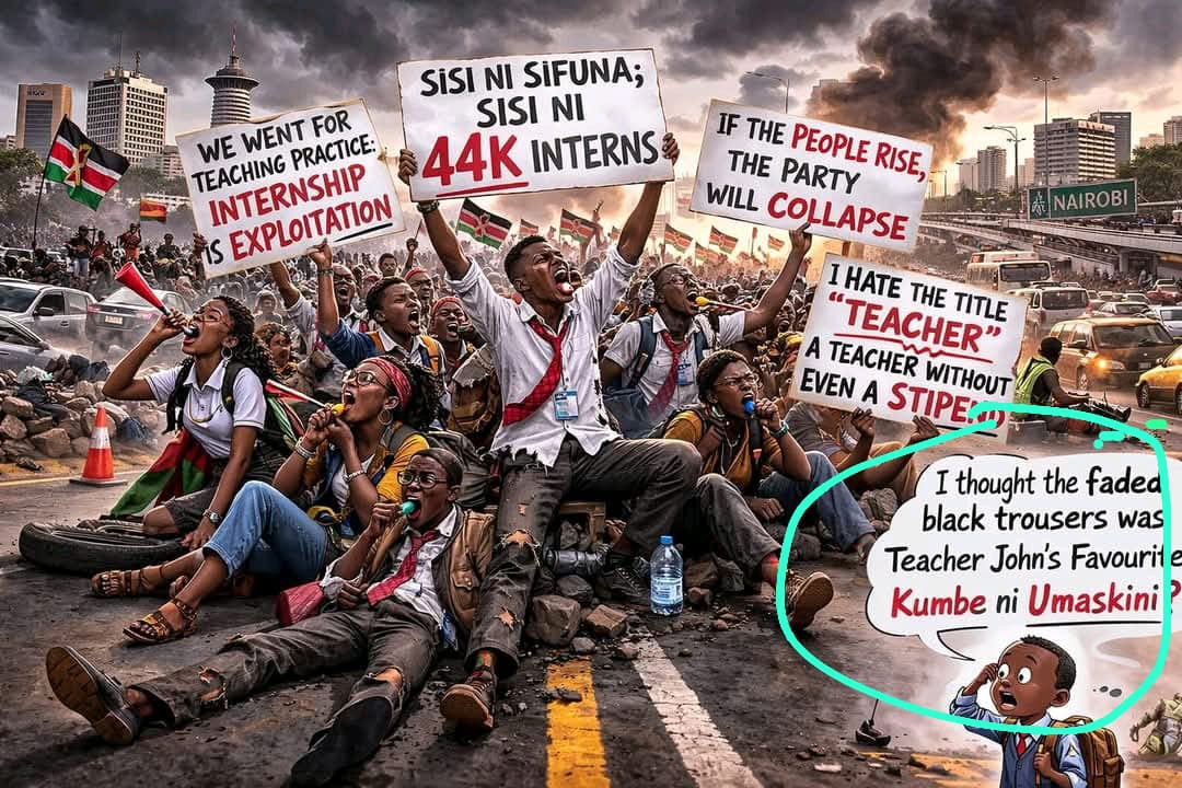 oduorlawy's tweet photo. Putting teachers under internship after undergoing a full degree course programme with teaching practice should bother the country. On top of this, paying interns peanuts of only 17k is a joke.  #Confirm44kInterns  @amerix @HEBabuOwino @edwinsifuna highlight this issue https://t.co/aRO3OF2Wg7
