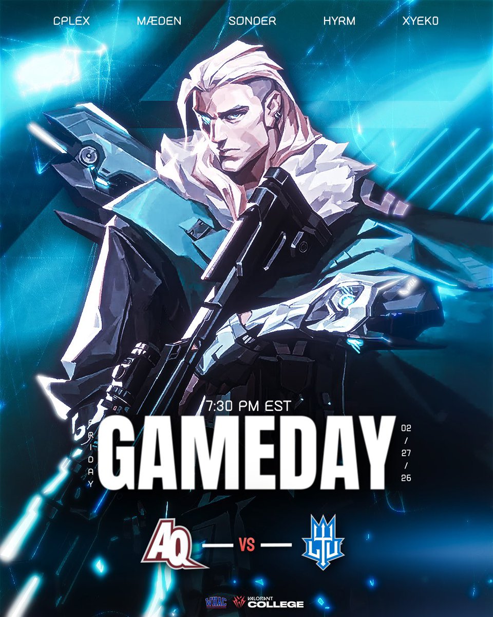 AquinasEsports's tweet photo. 𝑮𝑨𝑴𝑬𝑫𝑨𝒀 !
AQ vs LTU
2/27 @ 7:30pm
https://t.co/CREjDTJ6Nt

Graphic by @grzadk0wska 

#GoSaints🐶
#aquinas #esports #valorant https://t.co/W9XCmlGkif