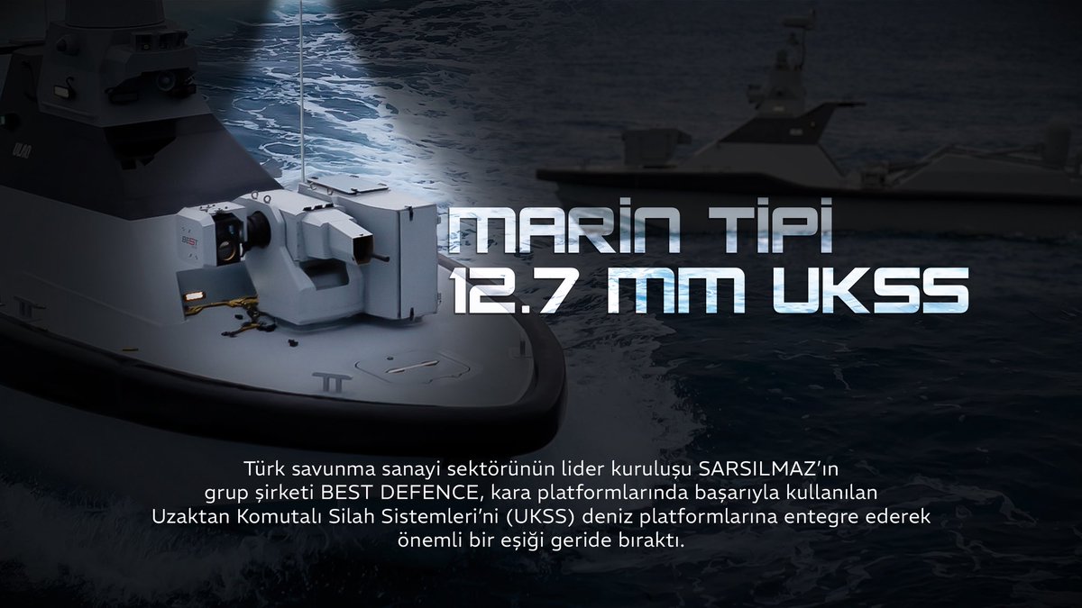 SarsilmazSilah's tweet photo. Türk savunma sanayi sektörünün lider kuruluşu SARSILMAZ'ın grup şirketi BEST DEFENCE, kara platformlarında başarıyla kullanılan Uzaktan Komutalı Silah Sistemleri'ni (UKSS) deniz platformlarına entegre ederek önemli bir eşiği geride bıraktı.
#sarsılmaz #bestdefence #ukss https://t.co/pJHS2akSI0