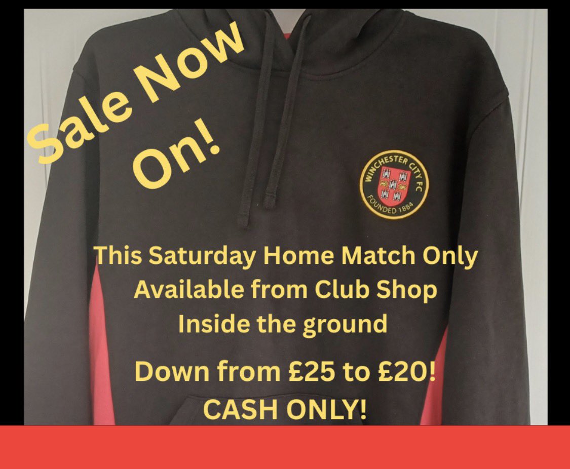 wincityfc's tweet image. ⚠️Limited Time Sale!⚠️

Grab a bargain on WCFC Hoodies from the onsite Club shop at tomorrow’s match.

💷 Hoodies usually £25 now £20  
📍 Shop next to the tea hut
👜 Offer is limited to 1 day only

CASH ONLY!!  

#youcitizens #winchester #bargain
