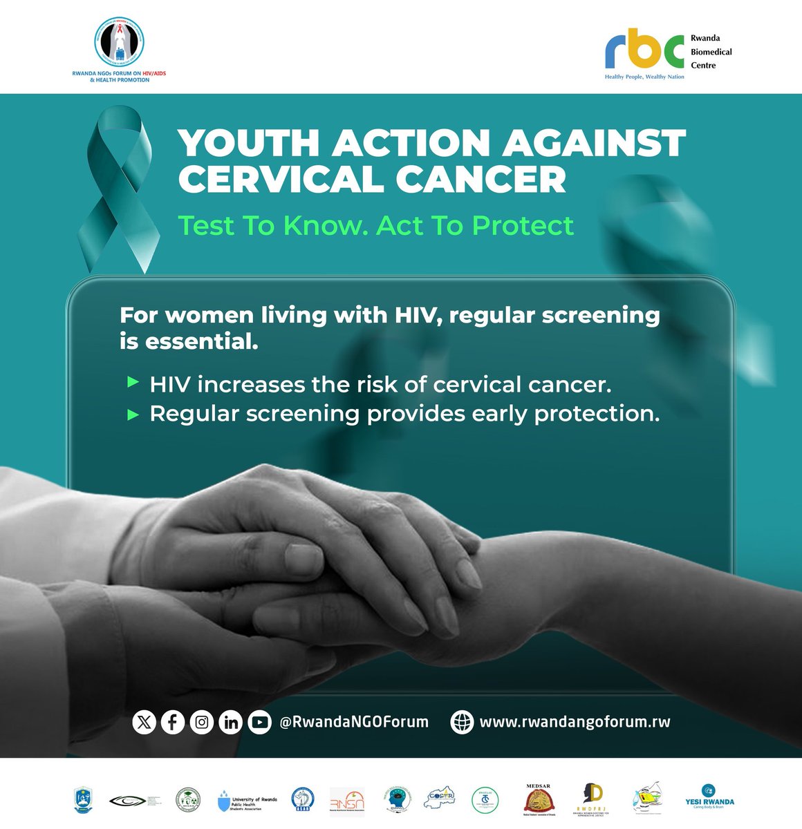 Yesi_Rwanda's tweet photo. Stronger Together for Women’s Health
Women living with HIV face higher cervical cancer risk—but screening saves lives. Integrating cervical cancer screening into HIV care enables early detection, timely treatment, and better survival.
📞 Call 114 
 #YouthAgainstCervicalCancerRw https://t.co/XahPBswqYC