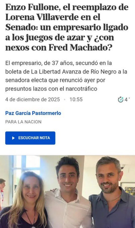 Quien es el senador que dijo: “Los glaciares solo son un pedazo de piedra congelada”

Se llama Enzo Fullone, es un empresario ligado al narcotraficante Fred Machado.

Ines Perado.
