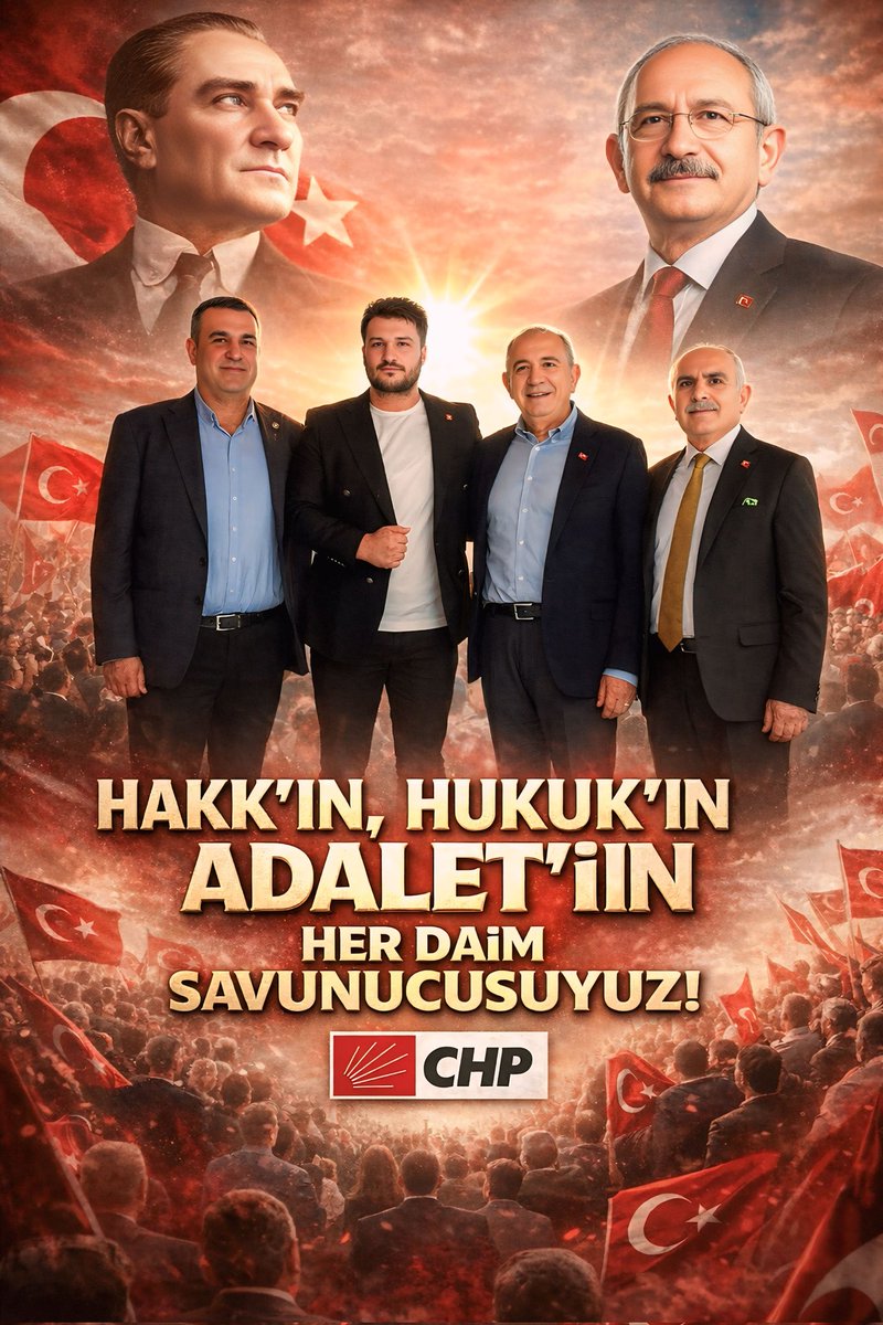 Hakk'ın Hukuk'un Adalet'in Her Daim Savunucusuyuz 
Bu Yolun Yolcusuyuz 
Hak-Hukuk-Adalet 
<a href="/kilicdarogluk/">Kemal Kılıçdaroğlu</a> <a href="/gurseltekin34/">Gürsel Tekin</a> <a href="/erkan_narsap/">Erkan Narsap</a> <a href="/zeki_sen1/">Zeki Şen</a> <a href="/ozgurclk12/">ÖZGÜR ÇELİK</a> <a href="/herkesicinCHP/">CHP 🇹🇷</a>