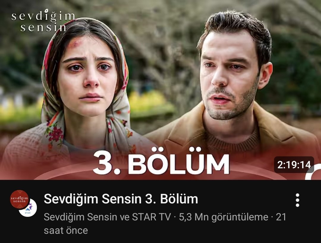 Sevdiğim Sensin'in 3. Bölümü 21 saat gibi kısa bir sürede 5,3 Milyon izlenmeye ulaşmış. 👏