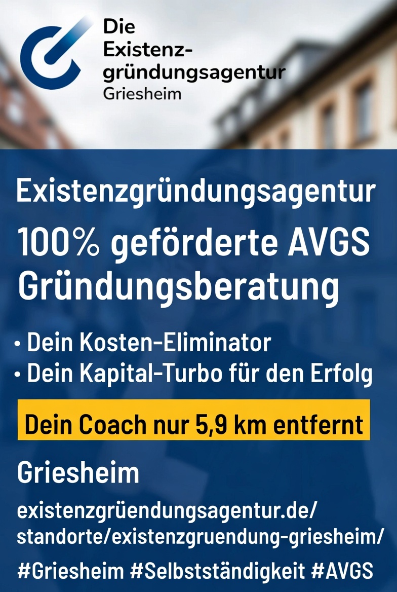 markustonn's tweet image. Die Existenzgründungsagentur bietet 100% geförderte AVGS Gründungsberatung in Griesheim! Dein Kosten-Eliminator &amp;amp; Kapital-Turbo für den Erfolg. Coach nur 5,9 km entfernt. #Griesheim #Selbstständigkeit #AVGS existenzgruendungsagentur.de/standorte/exis…