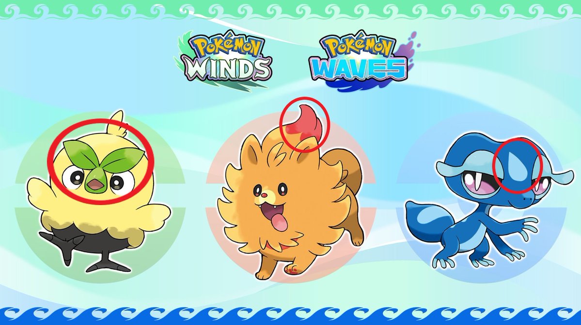 For the first time in Pokémon history, all the starters have a detail that reflects their main type.
🍃🔥💧