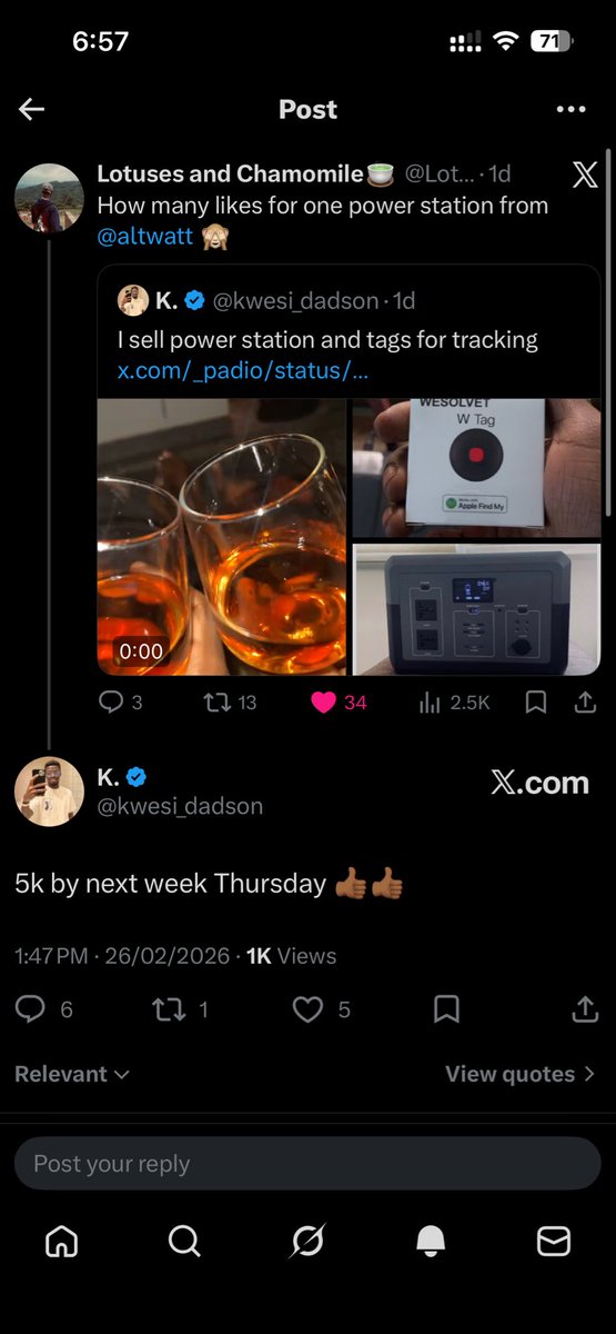 Guys I need 5k likes to win this power station from <a href="/altwatt/">Altwatt Portable Power⚡️🇬🇭</a> . I stay outside Accra(Kasoa) and it will help me a lot especially with the frequent power outages we experience😭😭🙏🙏
<a href="/gyaigyimii/">KALYJAY</a> <a href="/elonmusk/">Elon Musk</a> <a href="/thenanaaba/">nana aba</a> <a href="/JohnCena/">John Cena</a> <a href="/jeremyb___/">dracojeremy🔫</a> <a href="/ballonstagger/">Emmanuel Tate</a>