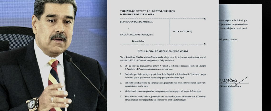 ElUniversal's tweet photo. El mandatario venezolano Nicolás Maduro formalizó ante el Tribunal del Distrito Sur de Nueva York la contratación de su equipo de defensa. 

Bajo pena de perjurio, Maduro ratificó que desde el pasado 4 de enero de 2026, el abogado Barry J. Pollack y el bufete Harris St. Laurent & Wechsler LLP asumieron su representación legal. 

El presidente fundamentó su solicitud en las leyes venezolanas, sosteniendo que tiene el derecho constitucional de que el Estado sufrague los costos de su proceso judicial en el extranjero.

#EUVzla #ElUniversal #Venezuela #NicolasMaduro #NuevaYork